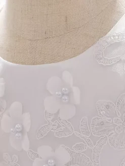Robes de demoiselle d'honneur blanches robes d'occasion spéciale dentelle blanche sans manches col bijou robes de demoiselle d'honneur