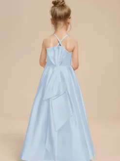 Robes de demoiselle d'honneur blanches en tissu satiné ivoire sans manches à col en V