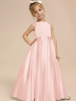 Robes de demoiselle d'honneur blanches en tissu satiné ivoire sans manches à col en V