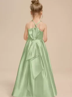 Robes de demoiselle d'honneur blanches en tissu satiné ivoire sans manches à col en V