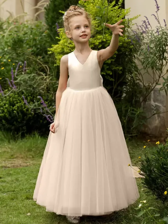 Robes de demoiselle d'honneur de mariage robes d'occasion spéciale rose blush n艙uds sans manches