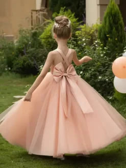 Robes de demoiselle d'honneur de mariage robes d'occasion spéciale rose blush n艙uds sans manches