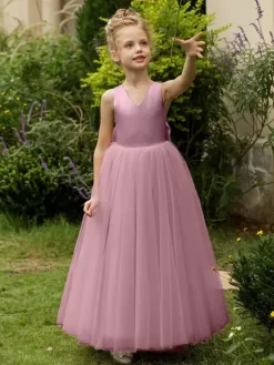Robes de demoiselle d'honneur de mariage robes d'occasion spéciale rose blush n艙uds sans manches