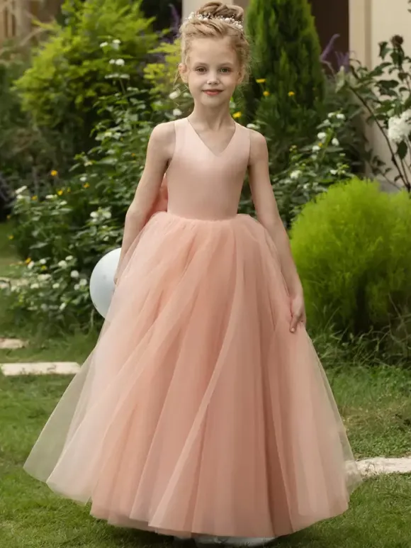 Robes de demoiselle d'honneur de mariage robes d'occasion spéciale rose blush n艙uds sans manches