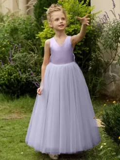 Robes de demoiselle d'honneur de mariage robes d'occasion spéciale rose blush n艙uds sans manches