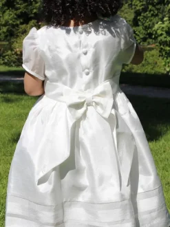 Robes de demoiselle d'honneur blanches en polyester ivoire manches courtes col bijou robes de demoiselle d'honneur