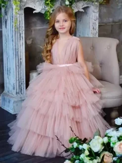 Robes de demoiselle d'honneur de mariage Robes pour occasions spéciales Rose Sans manches À volants