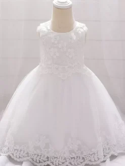 Robes de demoiselle d'honneur blanches robes d'occasion spéciale dentelle Champagne sans manches col bijou robes de demoiselle d'honneur