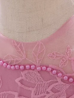 Robes de demoiselle d'honneur blanches robes d'occasion spéciale dentelle rose sans manches col bijou robes de demoiselle d'honneur