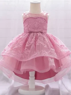 Robes de demoiselle d'honneur blanches robes d'occasion spéciale dentelle rose sans manches col bijou robes de demoiselle d'honneur