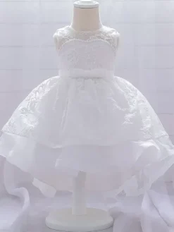 Robes de demoiselle d'honneur blanches robes d'occasion spéciale dentelle rose sans manches col bijou robes de demoiselle d'honneur