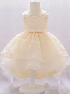 Robes de demoiselle d'honneur blanches robes d'occasion spéciale dentelle rose sans manches col bijou robes de demoiselle d'honneur