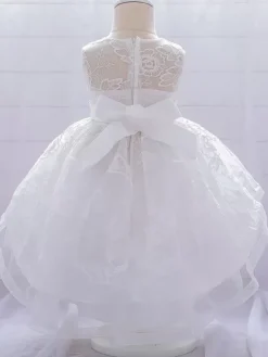 Robes de demoiselle d'honneur blanches robes d'occasion spéciale dentelle rose sans manches col bijou robes de demoiselle d'honneur