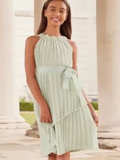 Robes de demoiselle d'honneur de mariage Robes pour occasions spéciales Vert pastel Sans manches Plissé