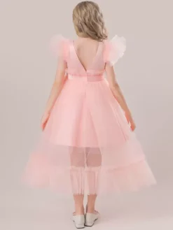 Robes de demoiselle d'honneur blanches robes d'occasion spéciale en polyester rose manches courtes col bijou robes de demoiselle d'honneur