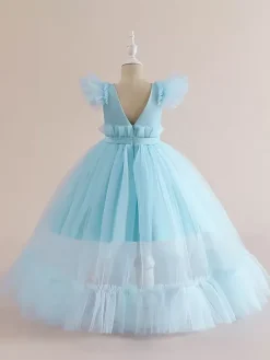 Robes de demoiselle d'honneur blanches robes d'occasion spéciale en polyester rose manches courtes col bijou robes de demoiselle d'honneur