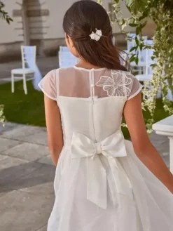 Robes de demoiselle d'honneur blanches en polyester blanc à manches courtes et col bijou