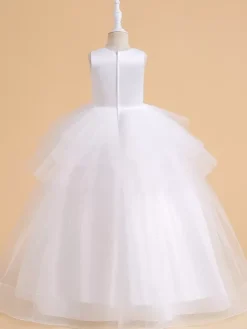 Robes de demoiselle d'honneur blanches robes d'occasion spéciale en Tulle Champagne sans manches col bijou robes de demoiselle d'honneur