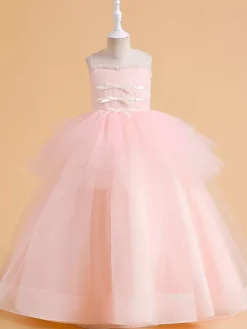 Robes de demoiselle d'honneur blanches robes d'occasion spéciale en Tulle Champagne sans manches col bijou robes de demoiselle d'honneur