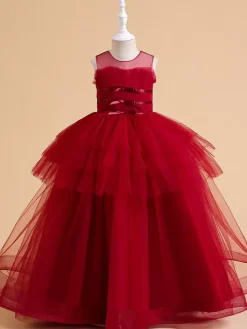 Robes de demoiselle d'honneur blanches robes d'occasion spéciale en Tulle Champagne sans manches col bijou robes de demoiselle d'honneur