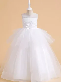Robes de demoiselle d'honneur blanches robes d'occasion spéciale en Tulle Champagne sans manches col bijou robes de demoiselle d'honneur