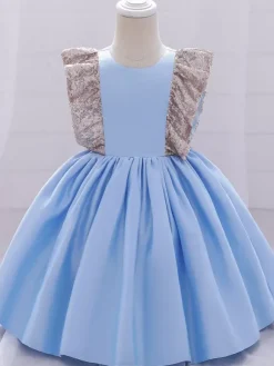 Robes de demoiselle d'honneur blanches robes d'occasion spéciale en polyester rose manches courtes col bijou robes de demoiselle d'honneur