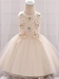 Robes de demoiselle d'honneur blanches robes d'occasion spéciale dentelle rose camée sans manches col bijou robes de demoiselle d'honneur