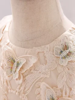 Robes de demoiselle d'honneur blanches robes d'occasion spéciale dentelle rose camée sans manches col bijou robes de demoiselle d'honneur