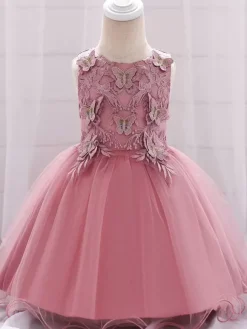 Robes de demoiselle d'honneur blanches robes d'occasion spéciale dentelle rose camée sans manches col bijou robes de demoiselle d'honneur
