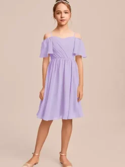 Robes de demoiselle d'honneur blanches Robes pour occasions spéciales Robes de demoiselle d'honneur en mousseline bleue à manches courtes et col bateau