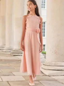 Robes de demoiselle d'honneur de mariage Robes pour occasions spéciales Rose sans manches Volants
