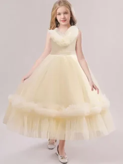 Robes de demoiselle d'honneur blanches robes d'occasion spéciale en Tulle Champagne sans manches col en v robes de demoiselle d'honneur