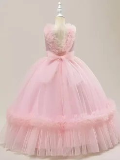 Robes de demoiselle d'honneur blanches robes d'occasion spéciale en Tulle Champagne sans manches col en v robes de demoiselle d'honneur