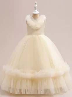 Robes de demoiselle d'honneur blanches robes d'occasion spéciale en Tulle Champagne sans manches col en v robes de demoiselle d'honneur