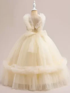 Robes de demoiselle d'honneur blanches robes d'occasion spéciale en Tulle Champagne sans manches col en v robes de demoiselle d'honneur