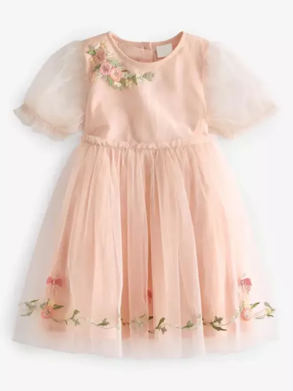 Robes de demoiselle d'honneur de mariage Robes d'occasion spéciale Manches courtes rose pâle brodées