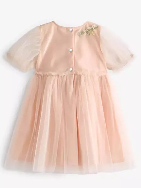 Robes de demoiselle d'honneur de mariage Robes d'occasion spéciale Manches courtes rose pâle brodées