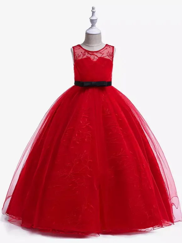 Robes de demoiselle d'honneur blanches robes d'occasion spéciale dentelle rouge sans manches col bijou robes de demoiselle d'honneur