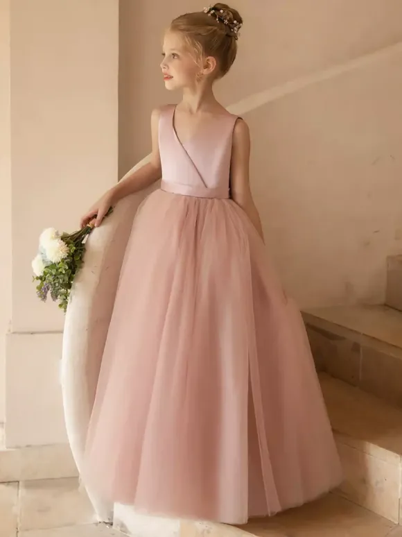 Robes de demoiselle d'honneur de mariage robes d'occasion spéciale n艙uds roses sans manches