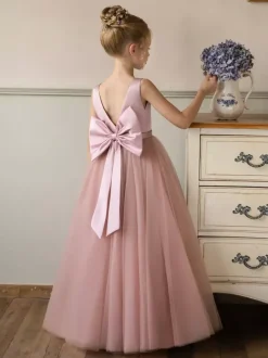Robes de demoiselle d'honneur de mariage robes d'occasion spéciale n艙uds roses sans manches