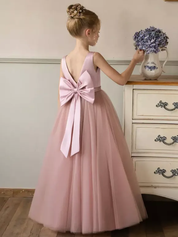 Robes de demoiselle d'honneur de mariage robes d'occasion spéciale n艙uds roses sans manches