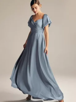 Robes de demoiselle d'honneur trapèze longueur au sol fermeture éclair robe de bal en tissu satiné