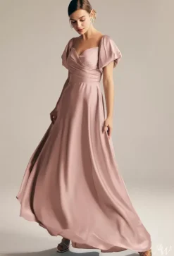 Robes de demoiselle d'honneur trapèze longueur au sol fermeture éclair robe de bal en tissu satiné