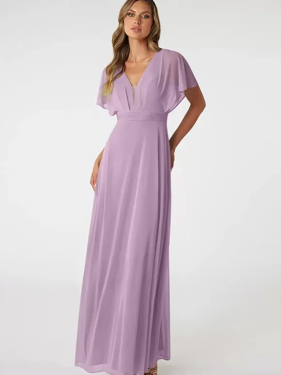 Robes de demoiselle d'honneur A-Line longueur au sol dos nu en mousseline de soie robe de bal