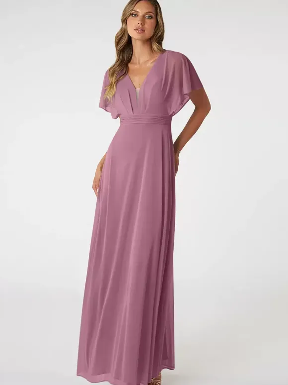 Robes de demoiselle d'honneur A-Line longueur au sol dos nu en mousseline de soie robe de bal