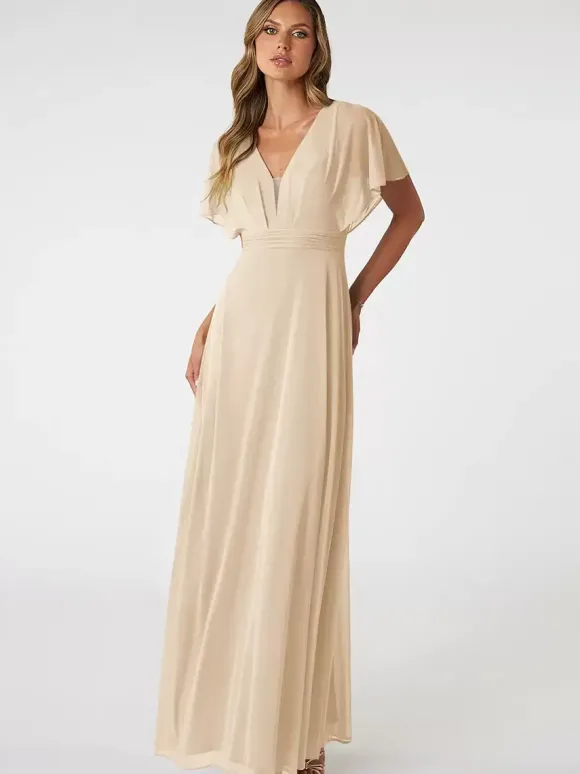 Robes de demoiselle d'honneur A-Line longueur au sol dos nu en mousseline de soie robe de bal