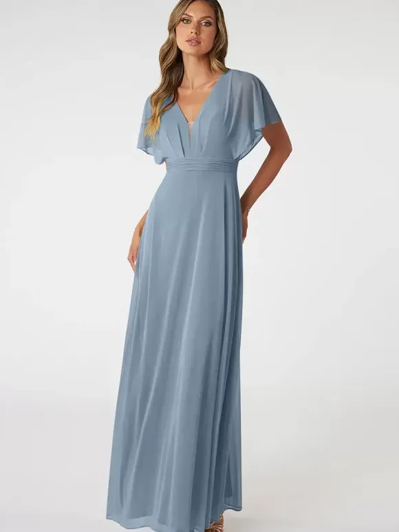 Robes de demoiselle d'honneur A-Line longueur au sol dos nu en mousseline de soie robe de bal