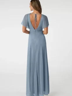 Robes de demoiselle d'honneur A-Line longueur au sol dos nu en mousseline de soie robe de bal