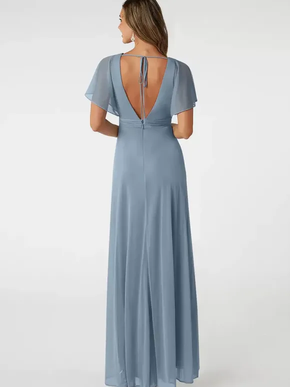 Robes de demoiselle d'honneur A-Line longueur au sol dos nu en mousseline de soie robe de bal