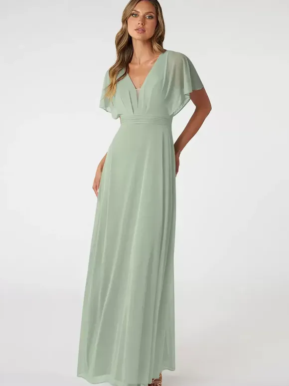 Robes de demoiselle d'honneur A-Line longueur au sol dos nu en mousseline de soie robe de bal